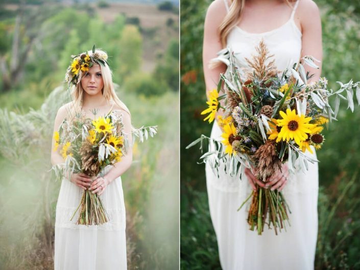 A simple bouquet of reeds and sunflowers